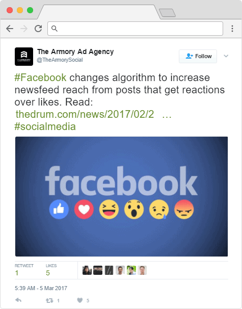 The Armory Ad Agency sharing news on Twitter