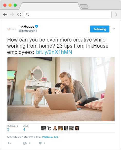 Inkhouse engaging visitors on Twitter