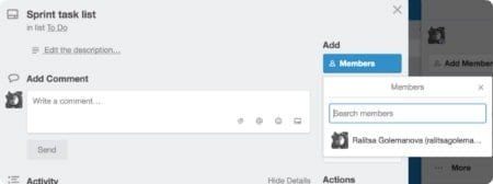 Screenshot of adding members to tasks in Trello