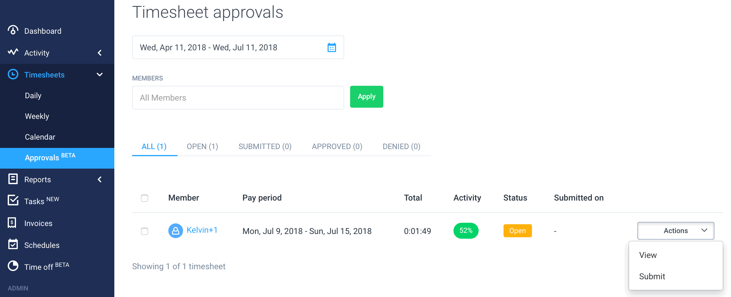 timesheet approval dashboard hubstaff