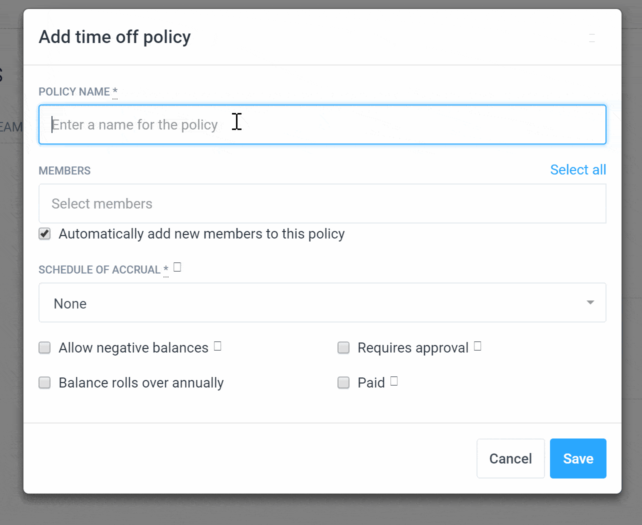 how to set up time off policy in hubstaff