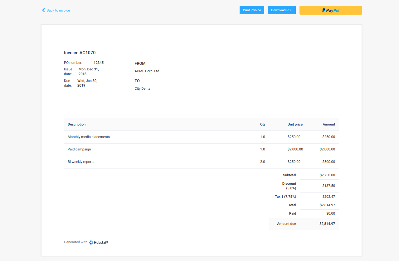invoice template in hubstaff