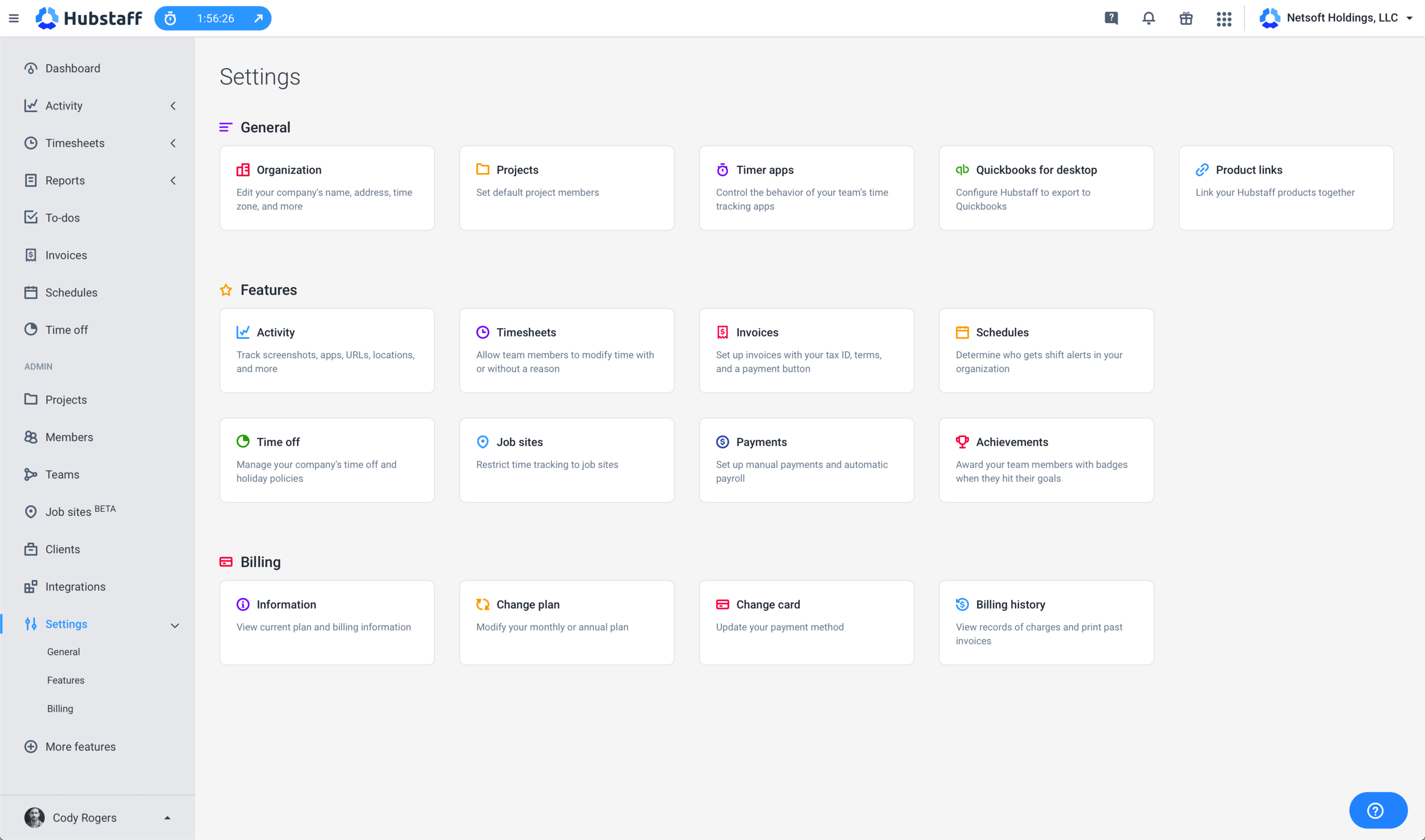 Hubstaff new settings menu
