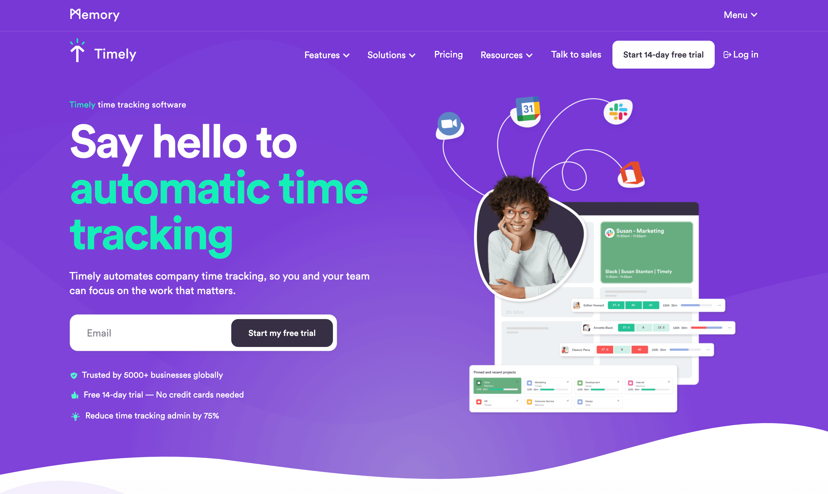 A screenshot of Timely's homepage