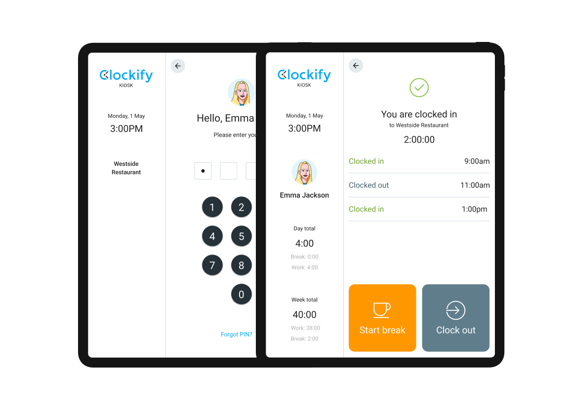 Clockify’s time clock interface
